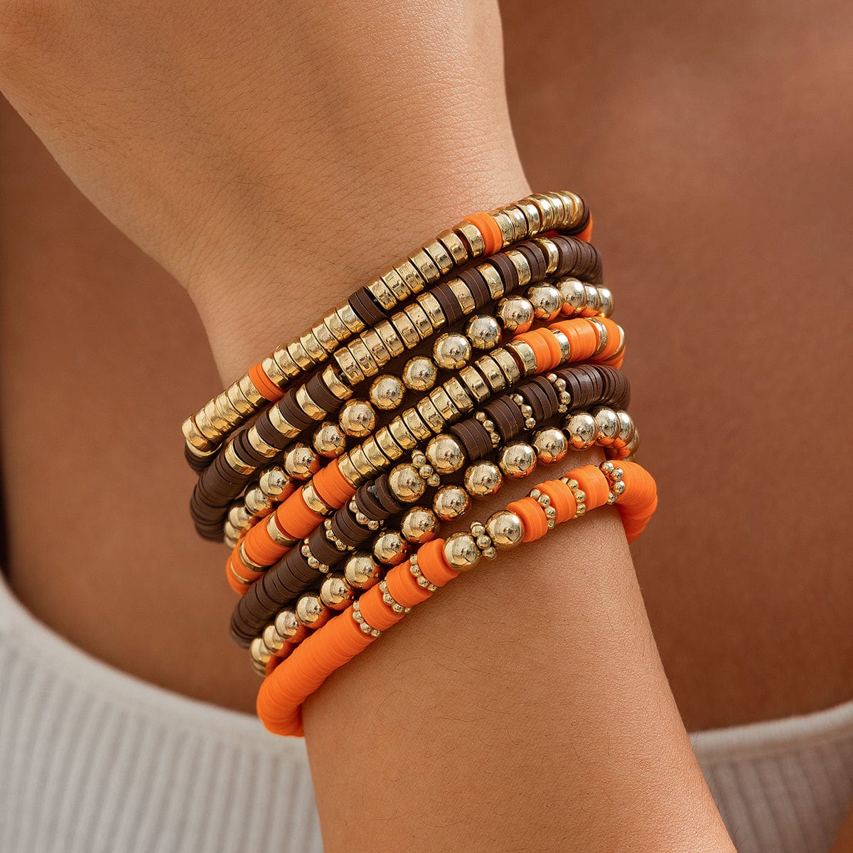 Thanksgiving Theme Layered Polymer Clay Beaded Stackable Bracelet Set - ArtGalleryZen