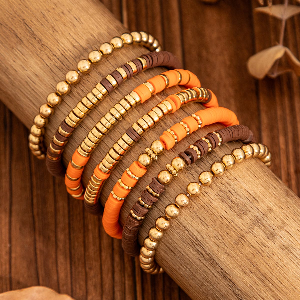 Thanksgiving Theme Layered Polymer Clay Beaded Stackable Bracelet Set - ArtGalleryZen