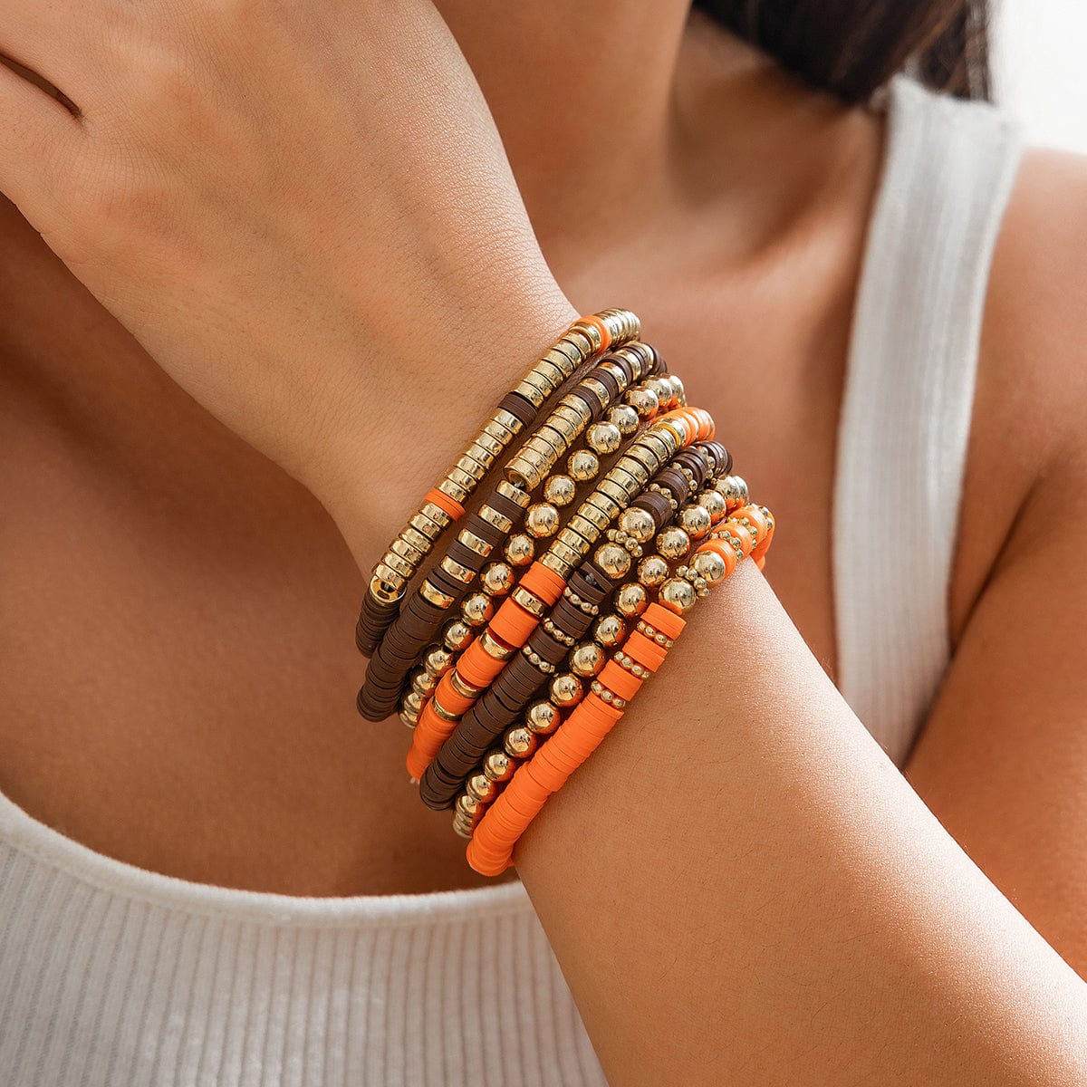 Thanksgiving Theme Layered Polymer Clay Beaded Stackable Bracelet Set - ArtGalleryZen