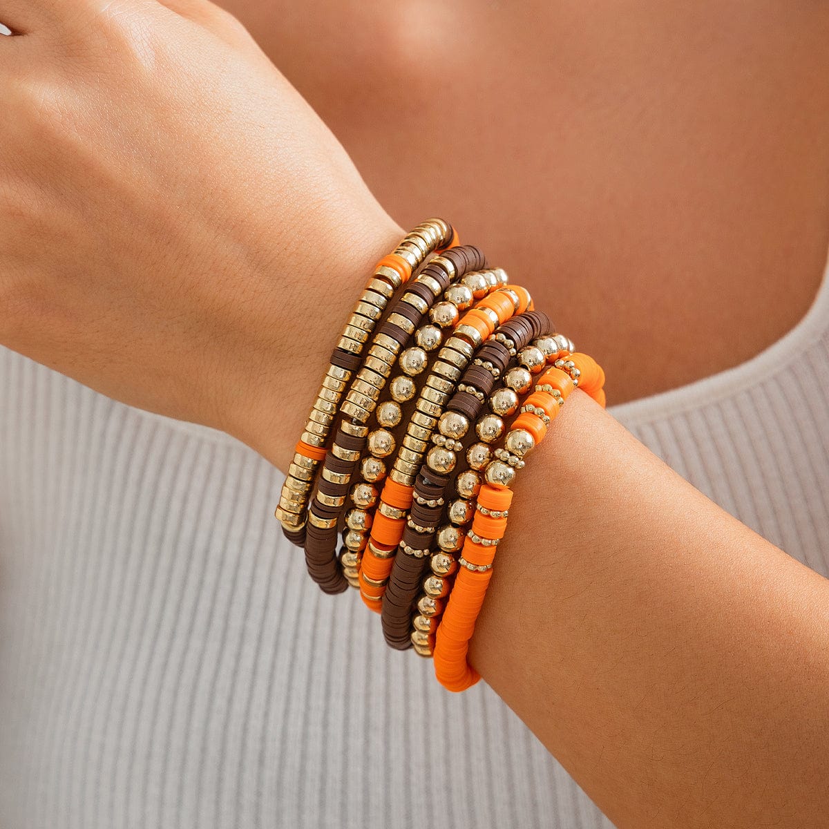 Thanksgiving Theme Layered Polymer Clay Beaded Stackable Bracelet Set - ArtGalleryZen