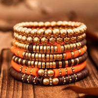 Thumbnail for Thanksgiving Theme Layered Polymer Clay Beaded Stackable Bracelet Set - ArtGalleryZen