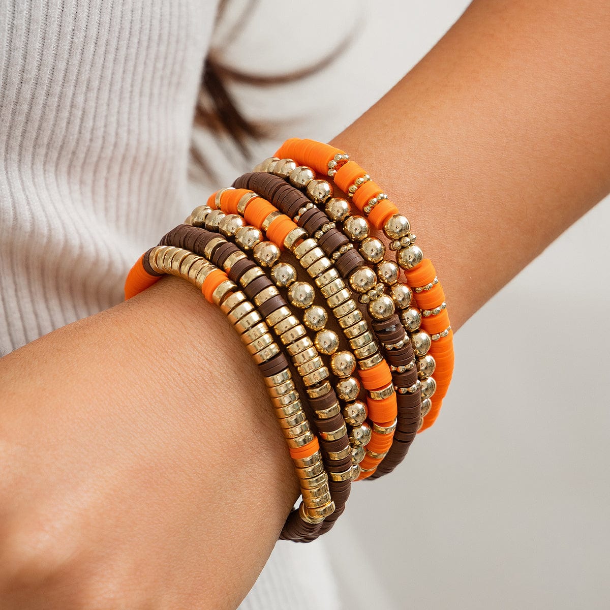 Thanksgiving Theme Layered Polymer Clay Beaded Stackable Bracelet Set