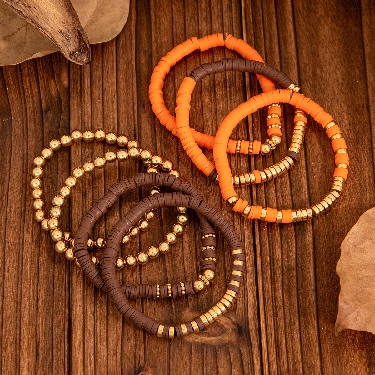 Thanksgiving Theme Layered Polymer Clay Beaded Stackable Bracelet Set