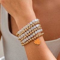 Thumbnail for Thanksgiving Theme Maple Leaf Charm Letter Acrylic Beaded Bracelet Set - ArtGalleryZen