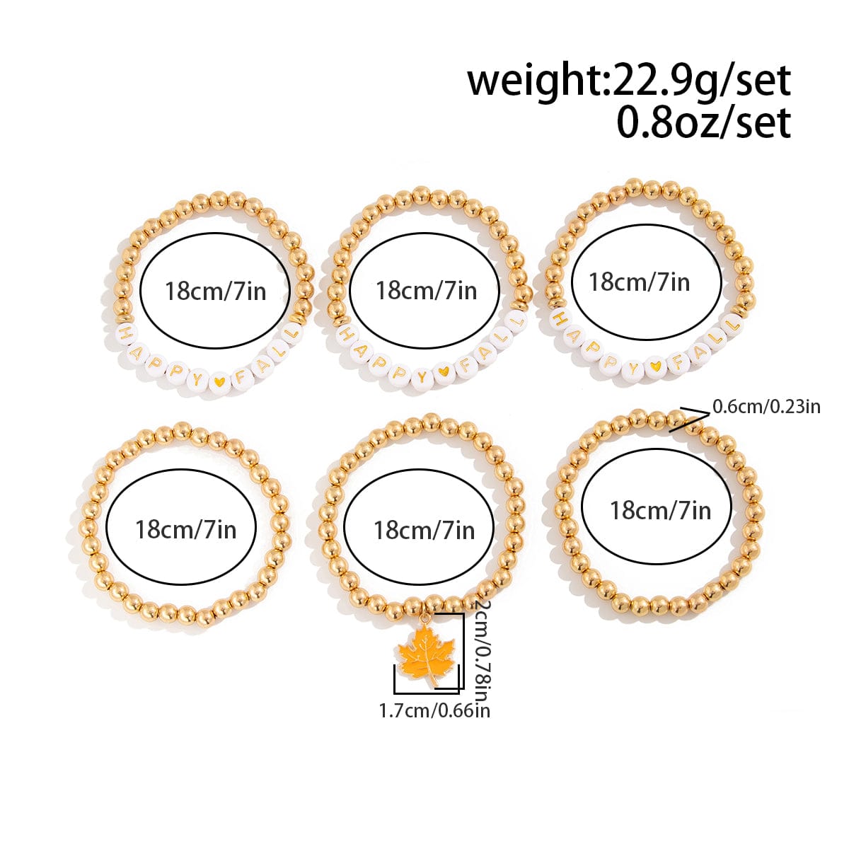 Thanksgiving Theme Maple Leaf Charm Letter Acrylic Beaded Bracelet Set - ArtGalleryZen