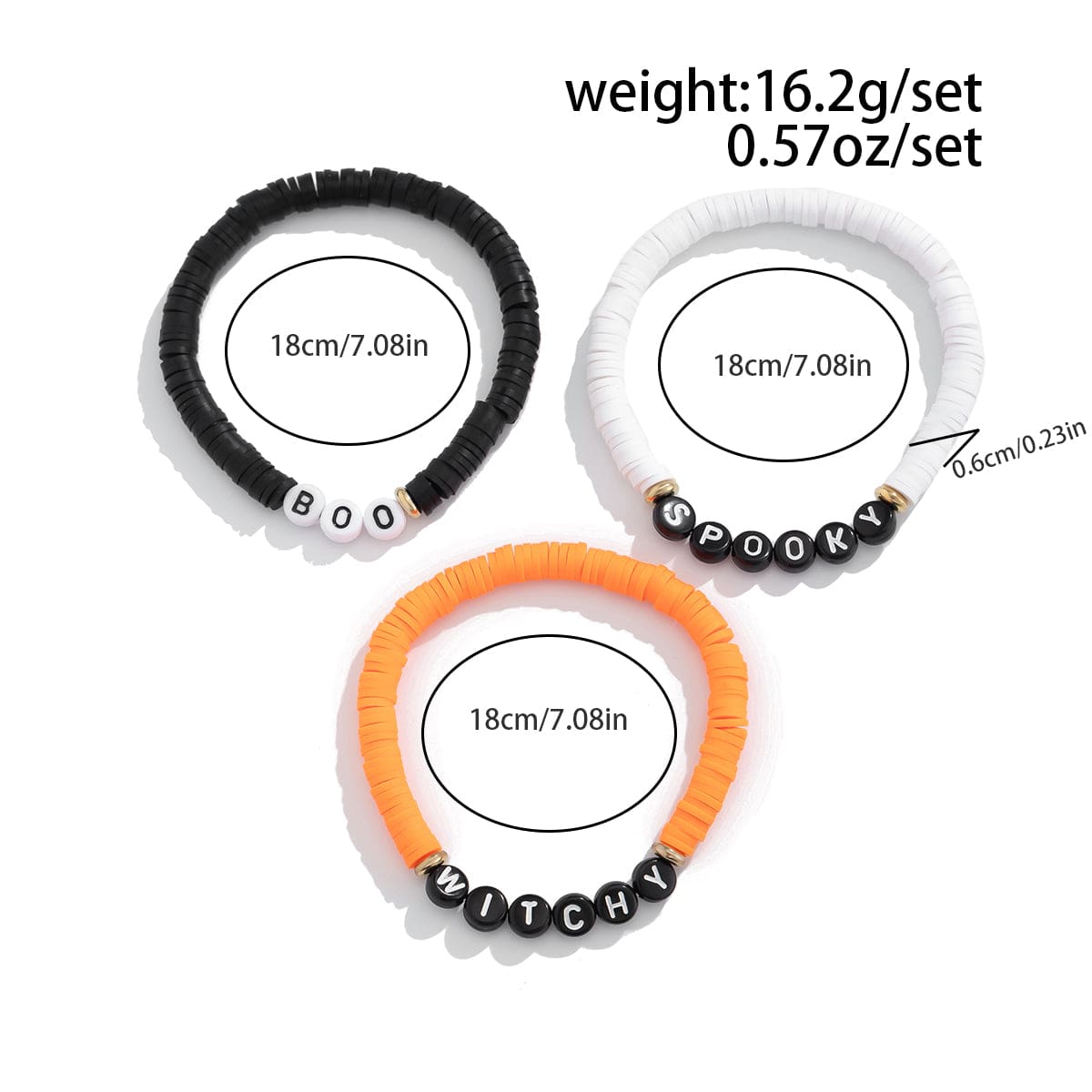 Three Tone Halloween Theme Letter Charm Stackable Bracelet Set - ArtGalleryZen