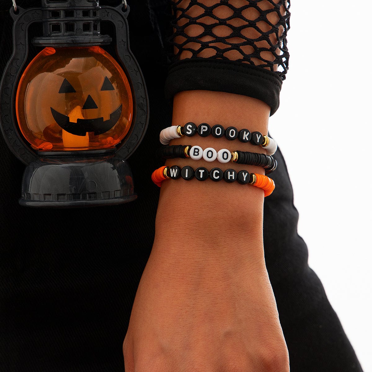 Three Tone Halloween Theme Letter Charm Stackable Bracelet Set