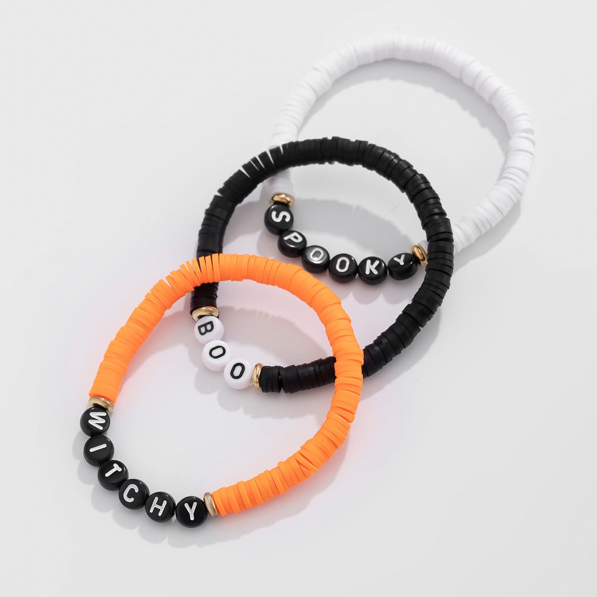 Three Tone Halloween Theme Letter Charm Stackable Bracelet Set