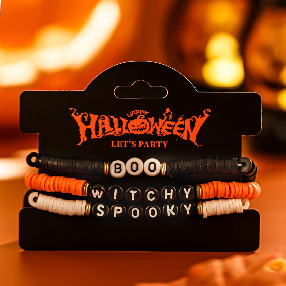 Three Tone Halloween Theme Letter Charm Stackable Bracelet Set