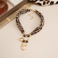 Thumbnail for Tiger Eye Stone Heart Pendant Leopard Print Chiffon Choker Necklace - ArtGalleryZen