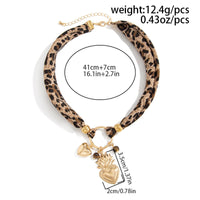 Thumbnail for Tiger Eye Stone Heart Pendant Leopard Print Chiffon Choker Necklace - ArtGalleryZen