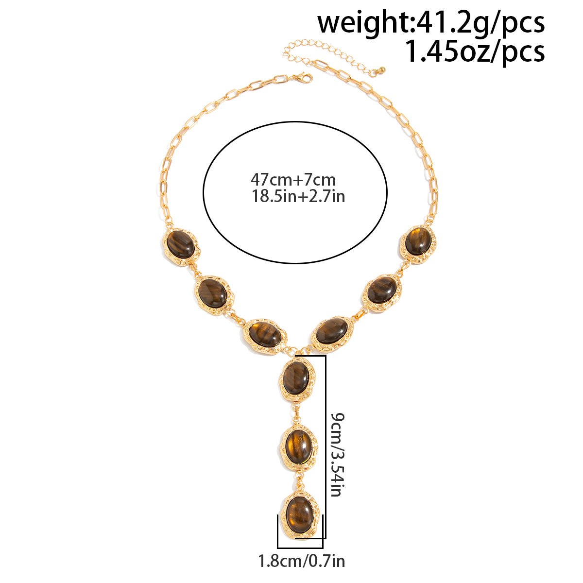 Tiger's Eye Oval Disk Y Necklace Vintage Gold Gemstone - ArtGalleryZen - ArtGalleryZen