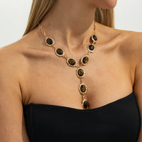 Thumbnail for Tiger's Eye Oval Disk Y Necklace Vintage Gold Gemstone - ArtGalleryZen - ArtGalleryZen