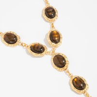 Thumbnail for Tiger's Eye Oval Disk Y Necklace Vintage Gold Gemstone - ArtGalleryZen - ArtGalleryZen