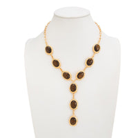 Thumbnail for Tiger's Eye Oval Disk Y Necklace Vintage Gold Gemstone - ArtGalleryZen - ArtGalleryZen