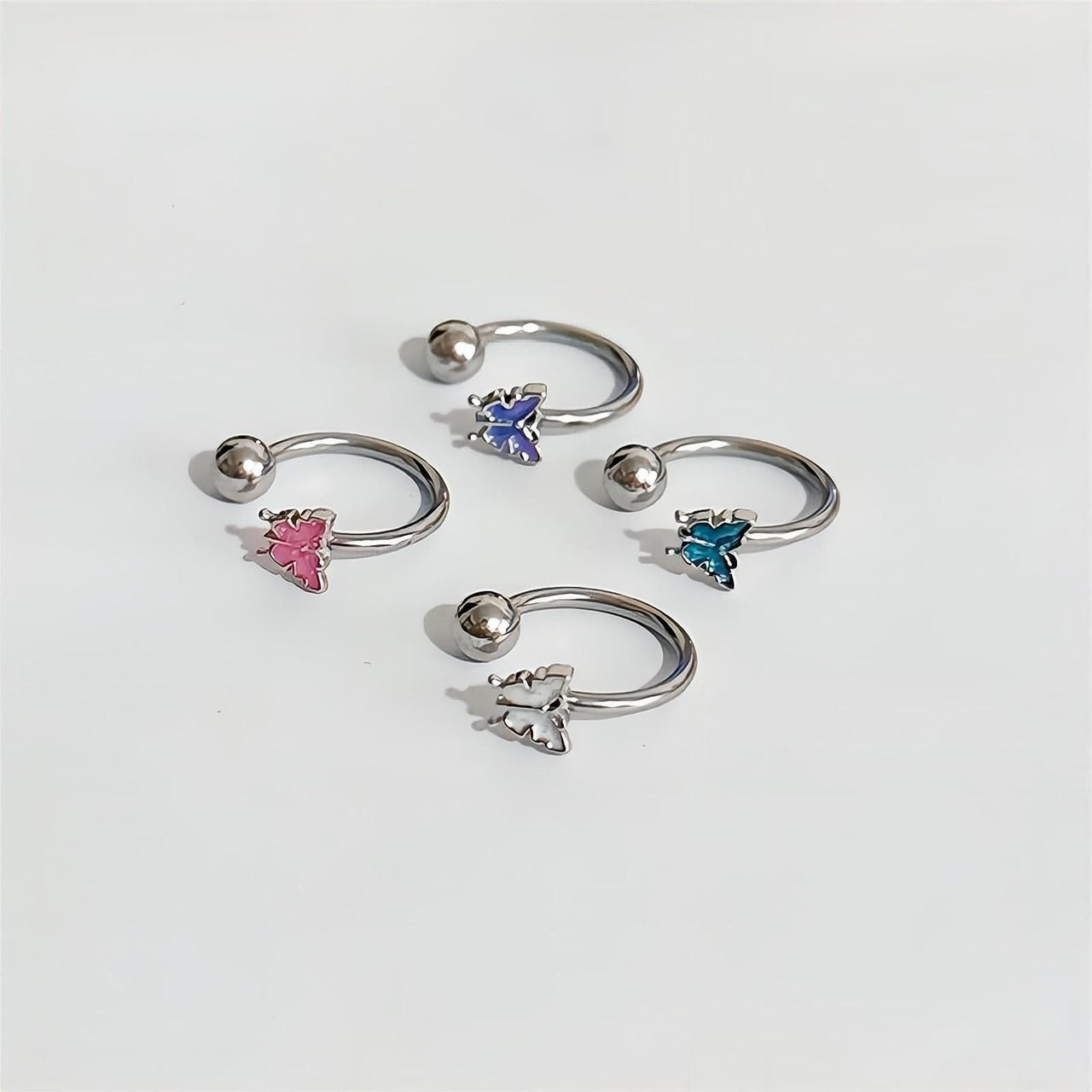 Titanium Steel Colorful Enamel Butterfly Piercing Lip Ring - ArtGalleryZen