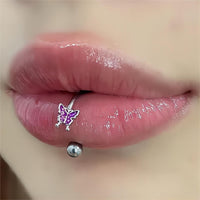Thumbnail for Titanium Steel Colorful Enamel Butterfly Piercing Lip Ring - ArtGalleryZen