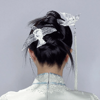 Thumbnail for Transparent Lovebird Magpie Pearl Long Chain Tassel Hair Fork Hair Clip Set - ArtGalleryZen