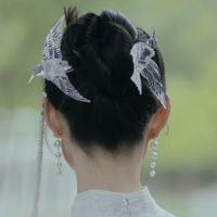 Thumbnail for Transparent Lovebird Magpie Pearl Long Chain Tassel Hair Fork Hair Clip Set