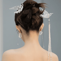 Thumbnail for Transparent Lovebird Magpie Pearl Long Chain Tassel Hair Fork Hair Clip Set