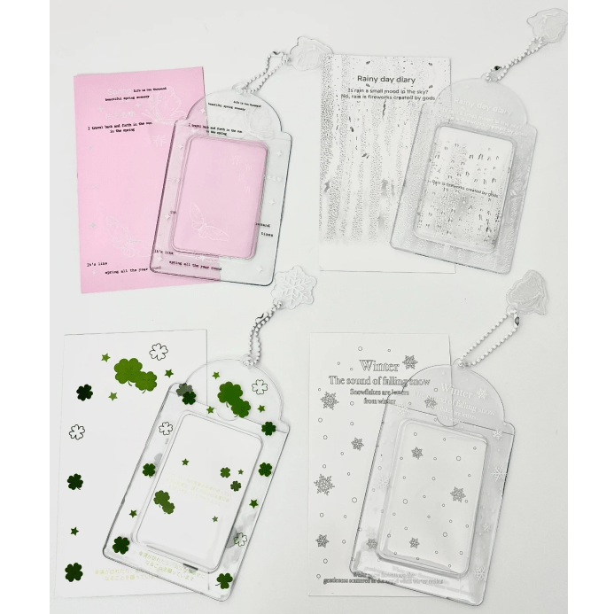 Transparent Lucky Clover Winter Snow Kpop Keychain Photocard Holder - ArtGalleryZen
