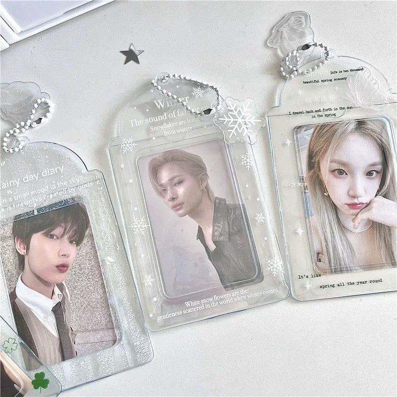 Transparent Lucky Clover Winter Snow Kpop Keychain Photocard Holder - ArtGalleryZen