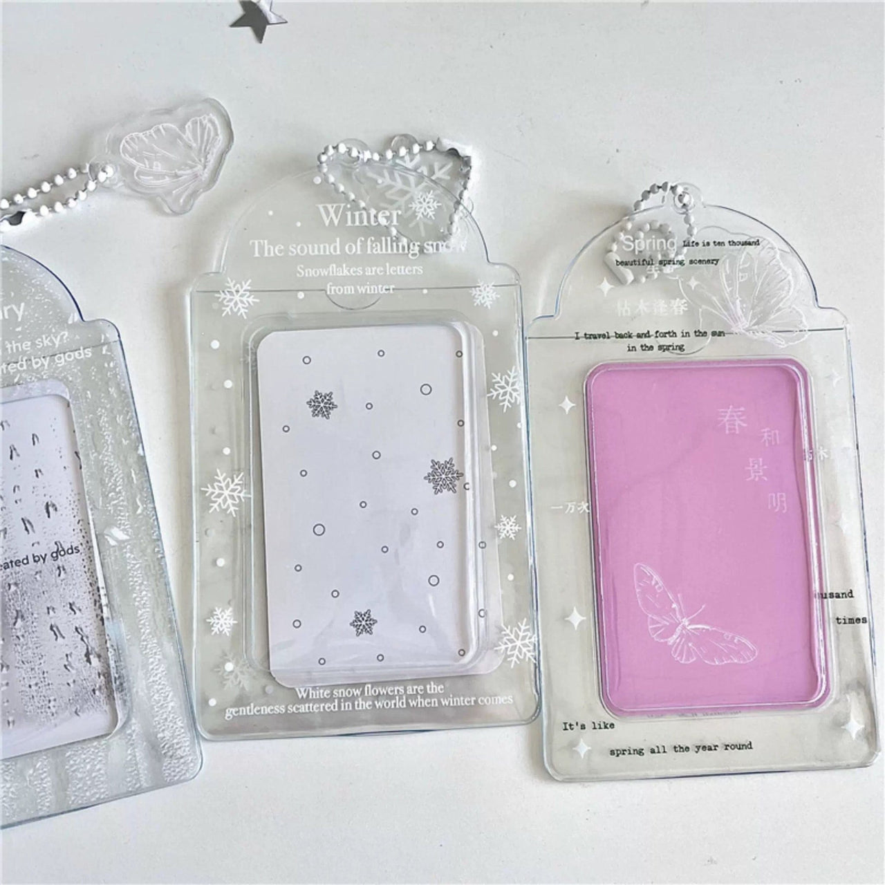 Transparent Lucky Clover Winter Snow Kpop Keychain Photocard Holder - ArtGalleryZen