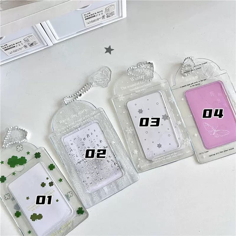 Transparent Lucky Clover Winter Snow Kpop Keychain Photocard Holder - ArtGalleryZen