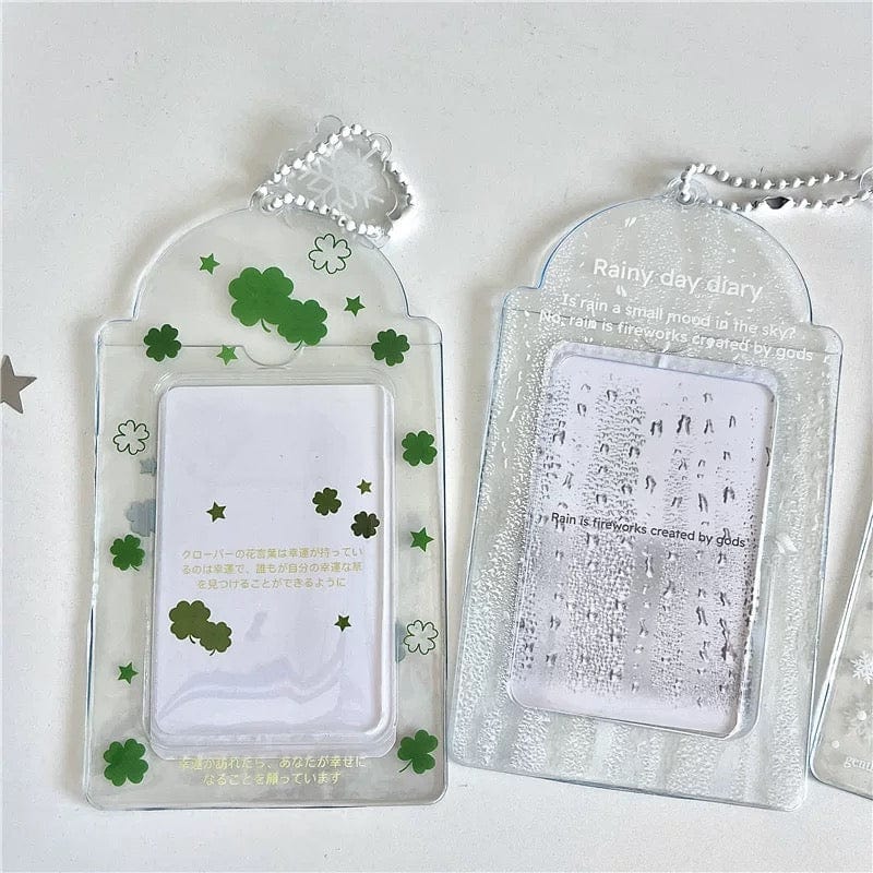 Transparent Lucky Clover Winter Snow Kpop Keychain Photocard Holder - ArtGalleryZen