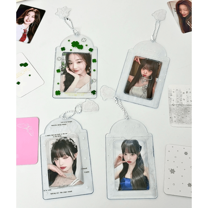 Transparent Lucky Clover Winter Snow Kpop Keychain Photocard Holder - ArtGalleryZen