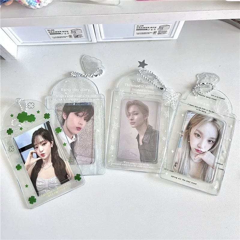 Transparent Lucky Clover Winter Snow Kpop Keychain Photocard Holder - ArtGalleryZen