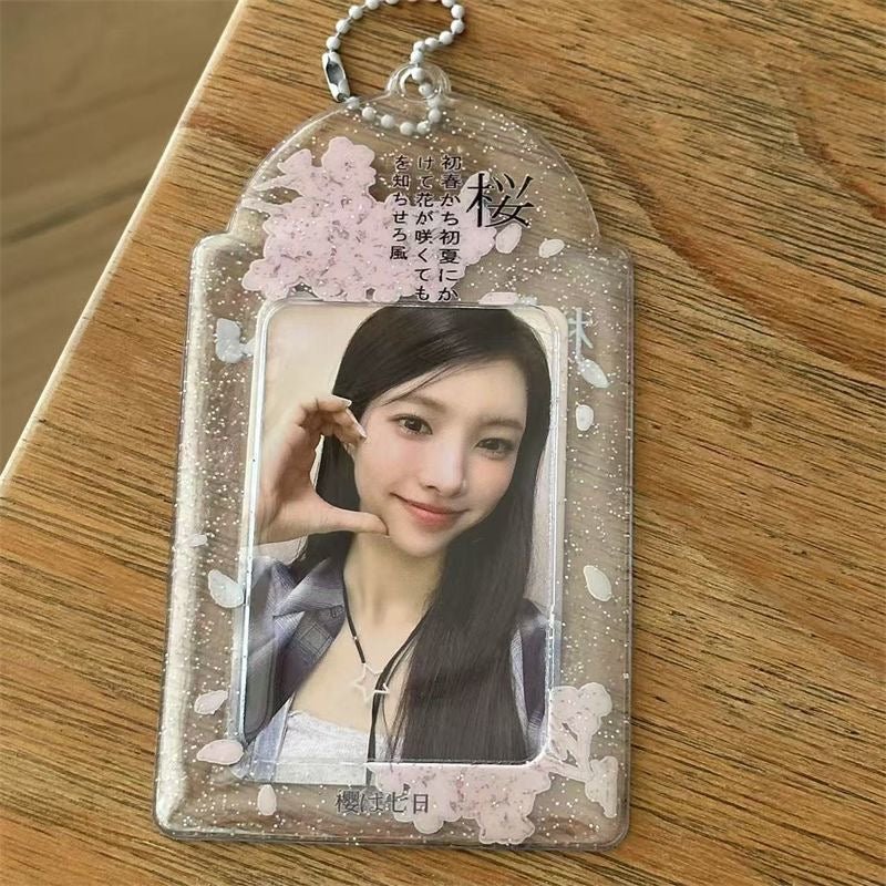 Transparent Sakura Cherry Blossom Photocard Holder Keychain Kpop - ArtGalleryZen