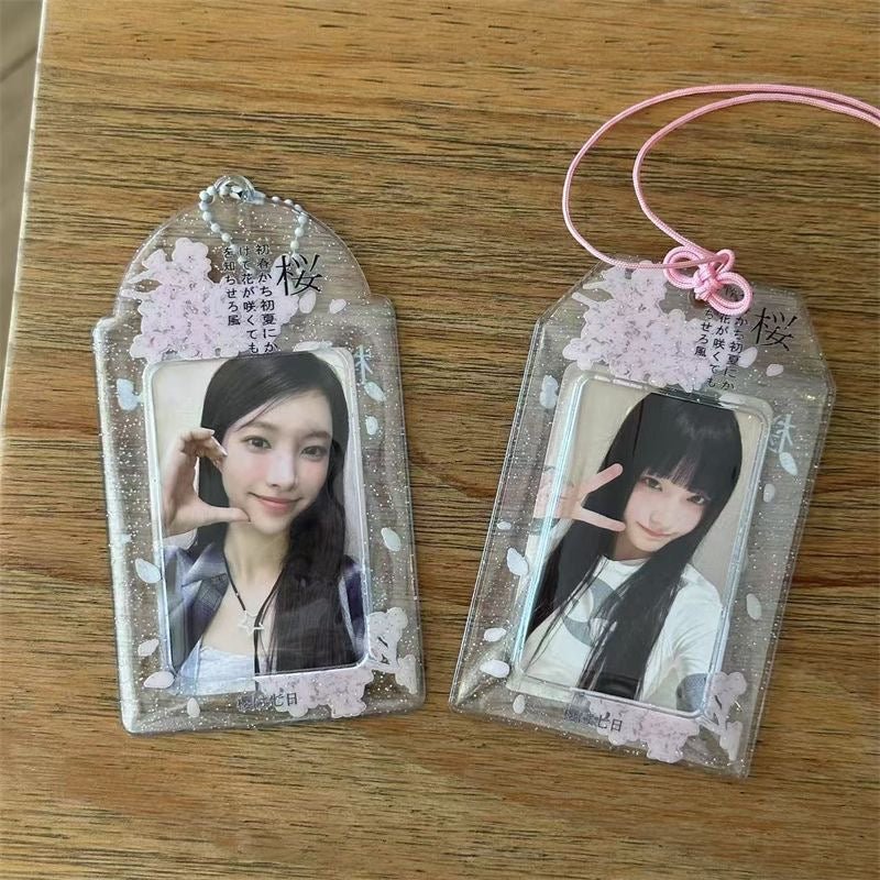 Transparent Sakura Cherry Blossom Photocard Holder Keychain Kpop - ArtGalleryZen