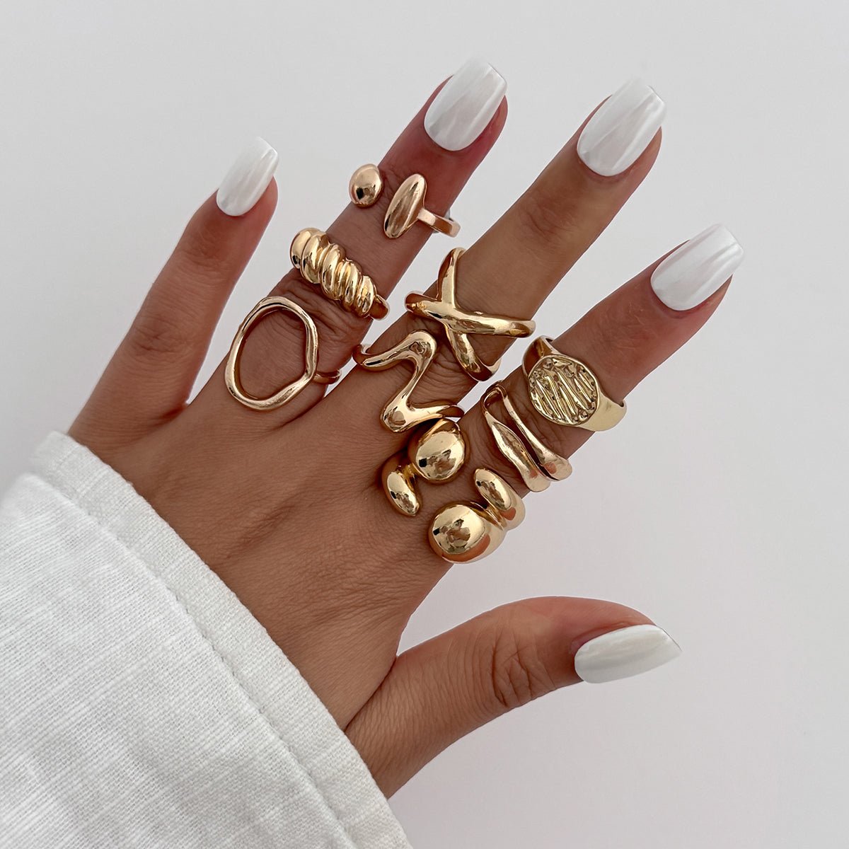 Trendy 11pcs Gold Silver Tone Hollow Waterdrop Twisted Ring Set - ArtGalleryZen