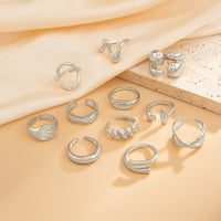 Thumbnail for Trendy 11pcs Gold Silver Tone Hollow Waterdrop Twisted Ring Set - ArtGalleryZen
