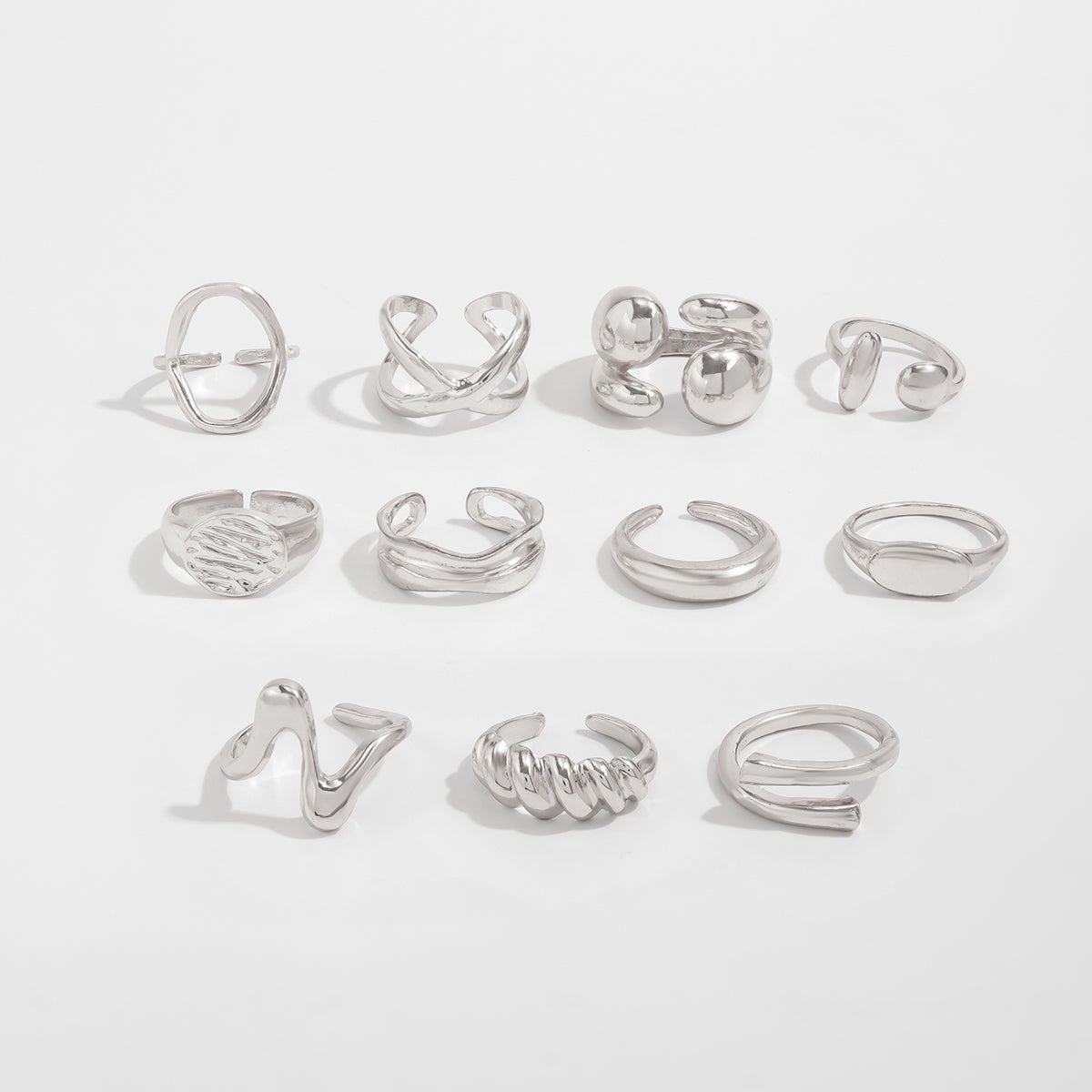 Trendy 11pcs Gold Silver Tone Hollow Waterdrop Twisted Ring Set - ArtGalleryZen