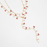 Thumbnail for Trendy 2pcs Enamel Cherry Rhinestone Charm Y Necklace Set - ArtGalleryZen