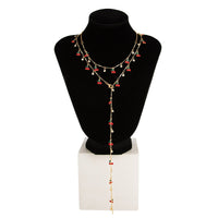 Thumbnail for Trendy 2pcs Enamel Cherry Rhinestone Charm Y Necklace Set - ArtGalleryZen