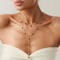 Thumbnail for Trendy 2pcs Enamel Cherry Rhinestone Charm Y Necklace Set - ArtGalleryZen
