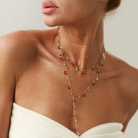 Thumbnail for Trendy 2pcs Enamel Cherry Rhinestone Charm Y Necklace Set - ArtGalleryZen