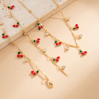 Thumbnail for Trendy 2pcs Enamel Cherry Rhinestone Charm Y Necklace Set - ArtGalleryZen