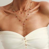 Thumbnail for Trendy 2pcs Enamel Cherry Rhinestone Charm Y Necklace Set - ArtGalleryZen