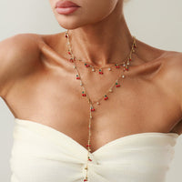 Thumbnail for Trendy 2pcs Enamel Cherry Rhinestone Charm Y Necklace Set - ArtGalleryZen
