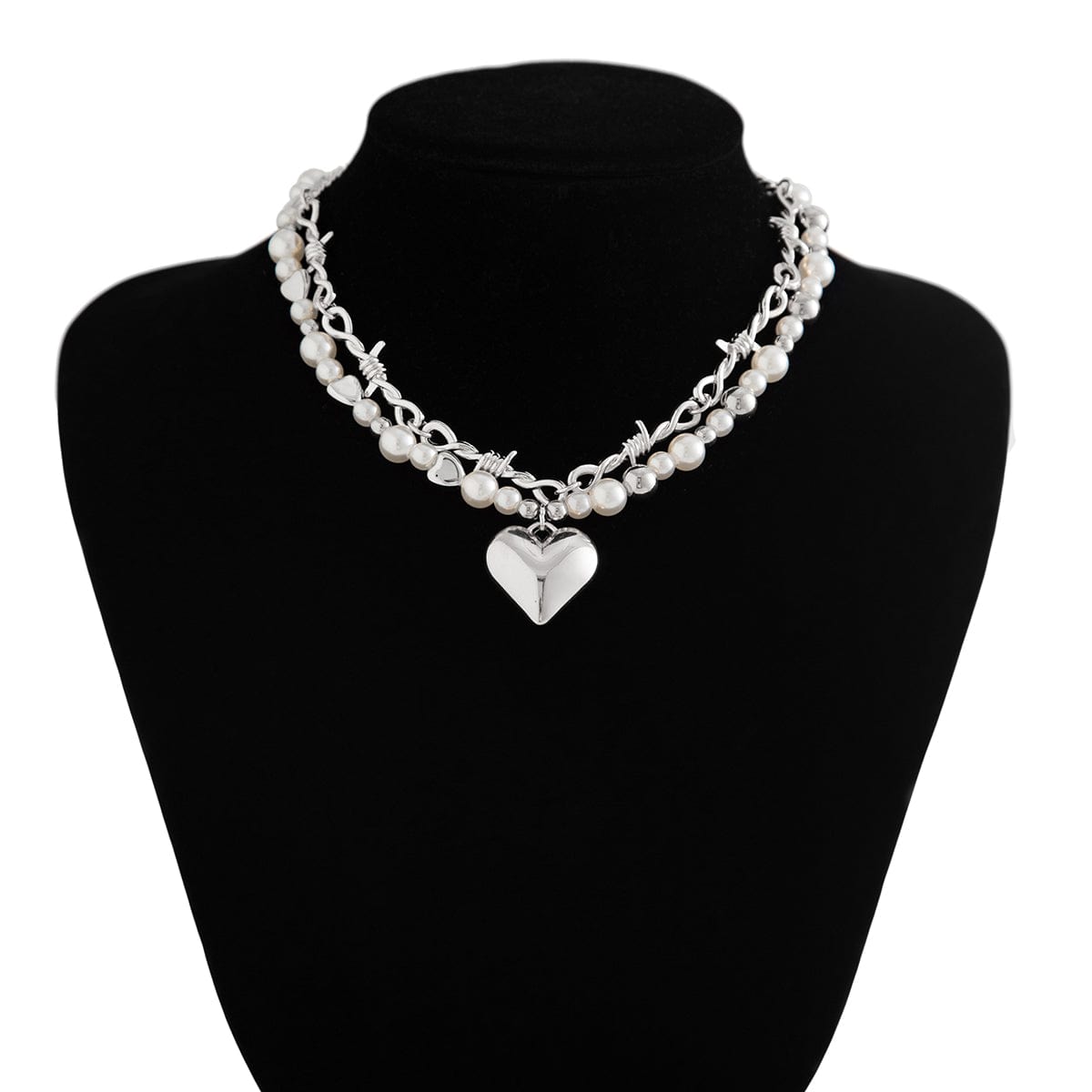 Trendy 2pcs Gold Silver Plated Heart Pendant Pearl Necklace Set