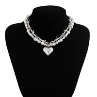 Thumbnail for Trendy 2pcs Gold Silver Plated Heart Pendant Pearl Necklace Set