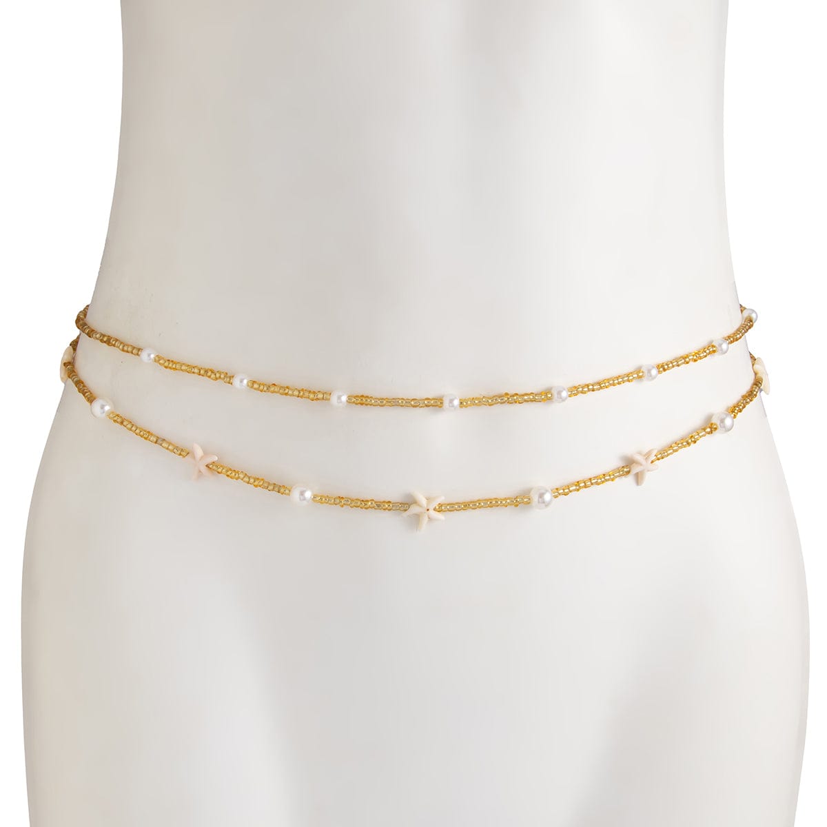 Trendy 2pcs Pearl Starfish Seed Beaded Waist Chain Set - ArtGalleryZen