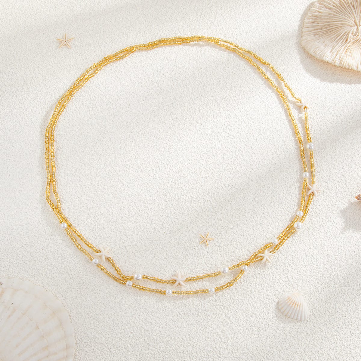 Trendy 2pcs Pearl Starfish Seed Beaded Waist Chain Set - ArtGalleryZen