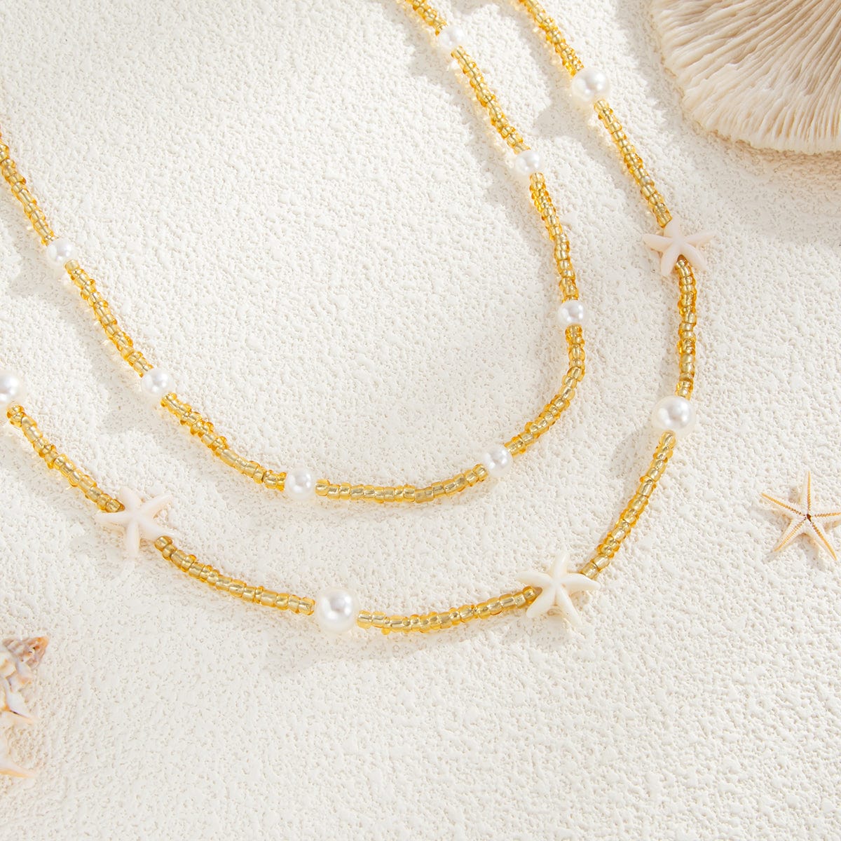 Trendy 2pcs Pearl Starfish Seed Beaded Waist Chain Set - ArtGalleryZen