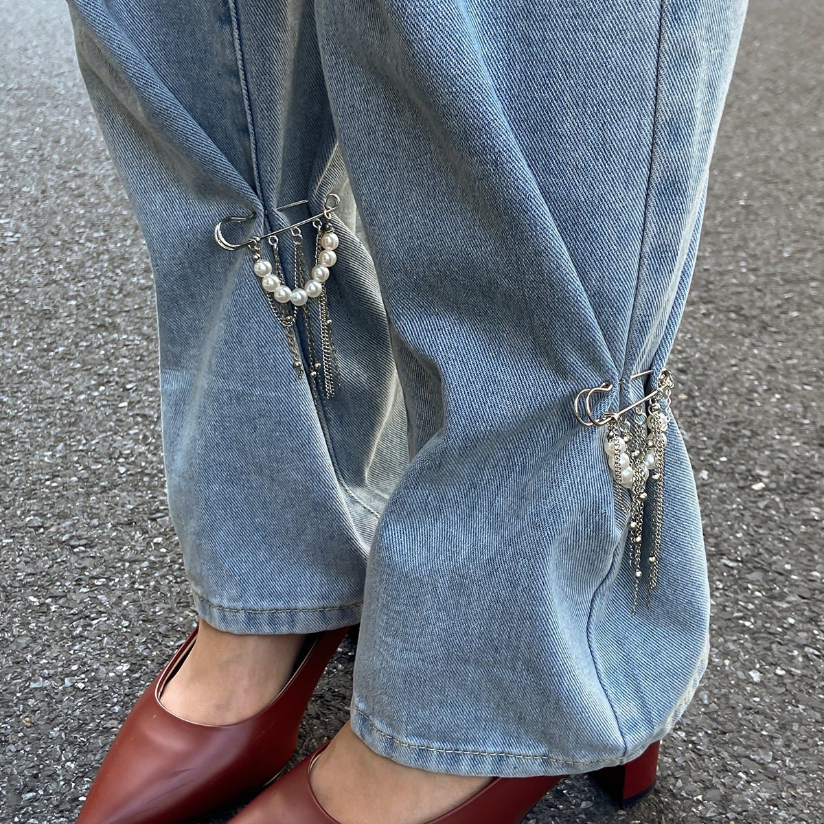 Trendy 2pcs Pearl Tassel Trouser Pin Set - ArtGalleryZen