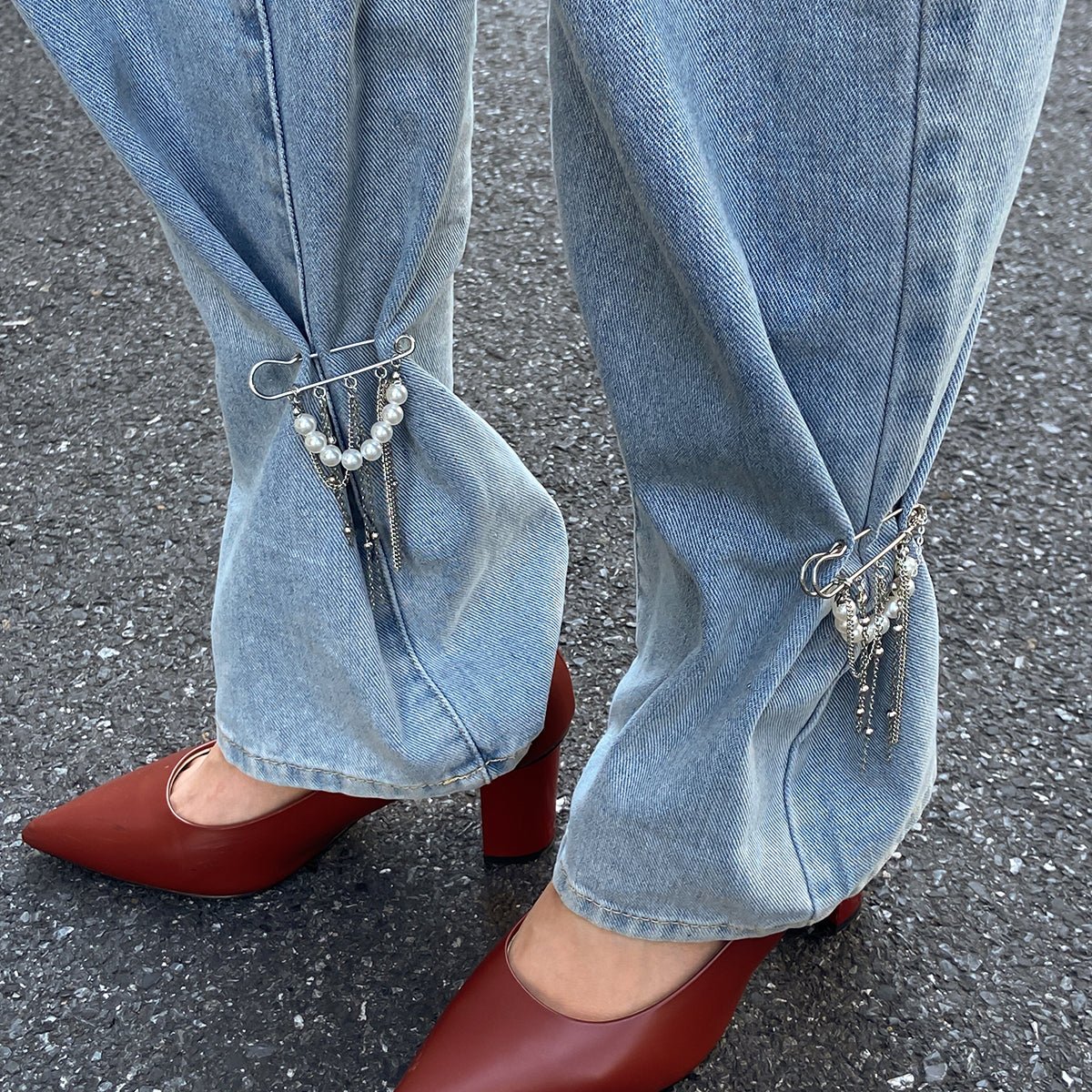 Trendy 2pcs Pearl Tassel Trouser Pin Set - ArtGalleryZen